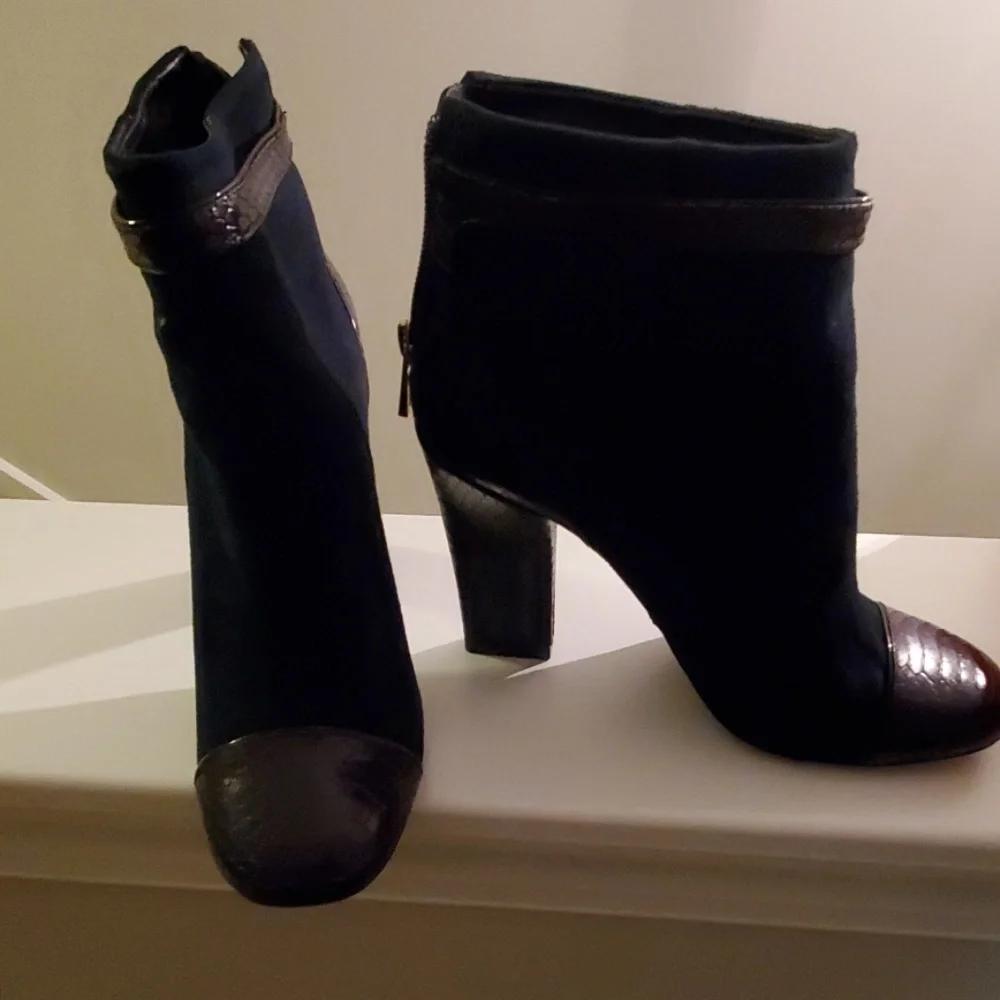 Tory Burch Black Suede & Snake-Embossed Ankle Booties